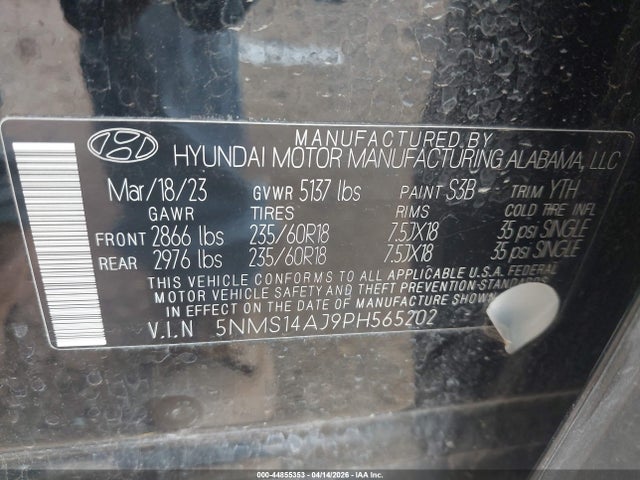 Продаж на аукціоні авто 2023 Hyundai Santa Fe Se, vin: 5NMS14AJ9PH565202, номер лоту: 44855353