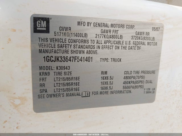Aukcja sprzedaży 2007 Chevrolet Silverado 3500 Ltz, vin: 1GCJK33647F541401, numer aukcji: 44855359