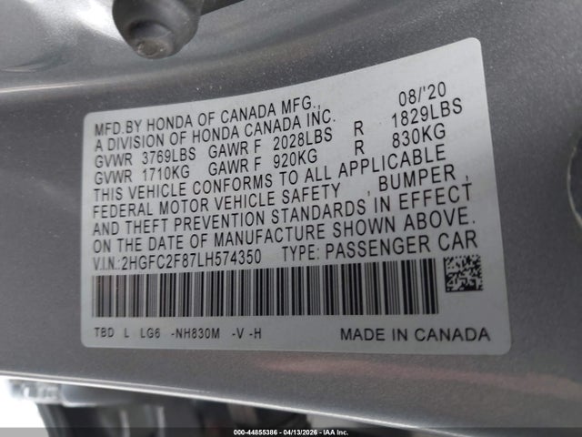 Honda Civic Sport 2020 2HGFC2F87LH574350 Image 9