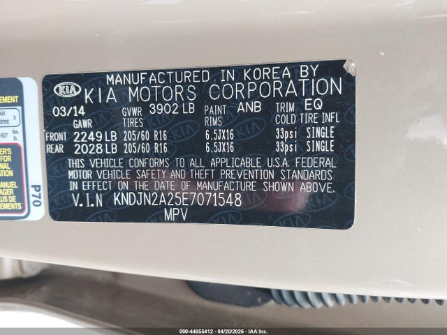 2014 Kia Soul მანქანა იყიდება აუქციონზე, vin: KNDJN2A25E7071548, აუქციონის ნომერი: 44855412