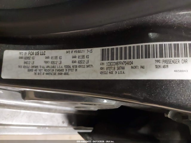 Auction sale of the 2015 Chrysler 200 Limited, vin: 1C3CCCAB7FN754034, lot number: 44855422