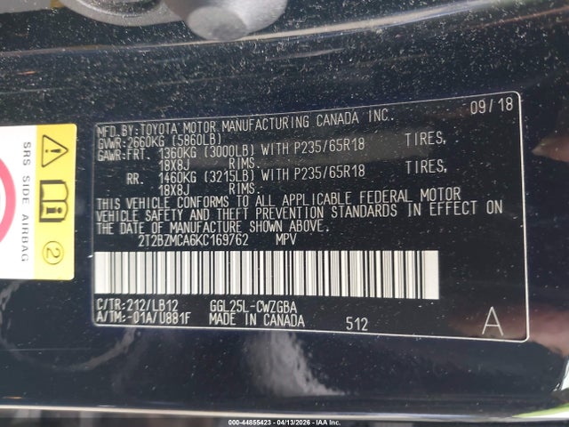 Aukcja sprzedaży 2019 Lexus Rx 350, vin: 2T2BZMCA6KC169762, numer aukcji: 44855423