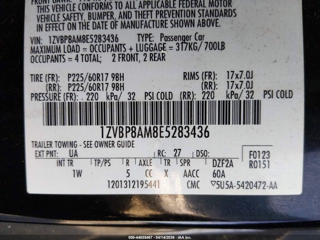44855467 :رقم المزاد ، 1ZVBP8AM8E5283436 vin ، 2014 Ford Mustang V6 مزاد بيع