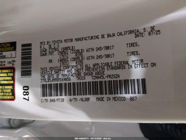 Aukcja sprzedaży 2025 Toyota Tacoma Sr5, vin: 3TMLB5JN9SM169058, numer aukcji: 44855473