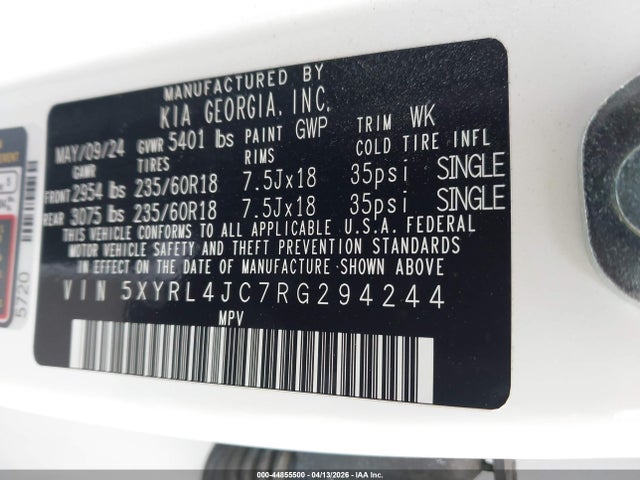 Продаж на аукціоні авто 2024 Kia Sorento S, vin: 5XYRL4JC7RG294244, номер лоту: 44855500