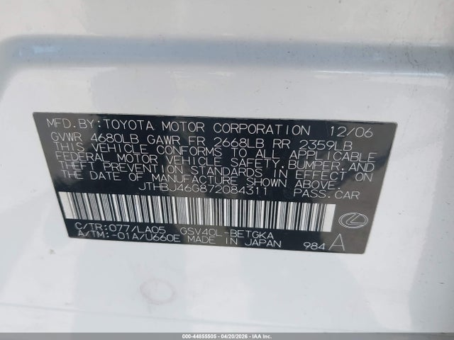 2007 LEXUS ES 350 JTHBJ46G872084311 Photo 8