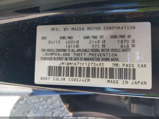 44855514 :رقم المزاد ، JM1BM1K71F1273495 vin ، 2015 Mazda Mazda3 I Sport مزاد بيع