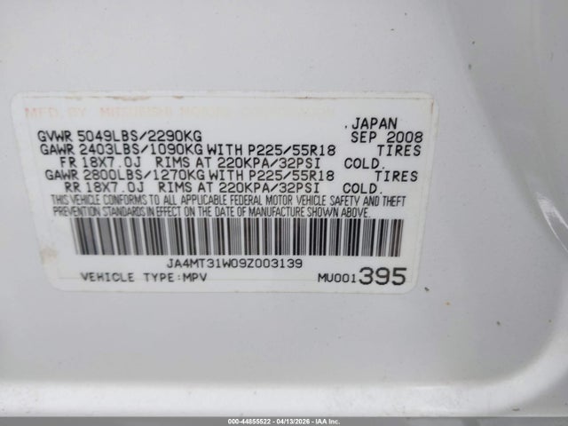 2009 MITSUBISHI OUTLANDER JA4MT31W09Z003139 Photo 8