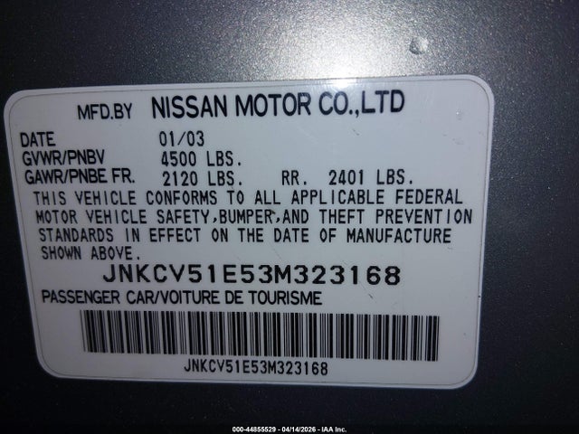 44855529 :رقم المزاد ، JNKCV51E53M323168 vin ، 2003 Infiniti G35 Luxury Leather مزاد بيع