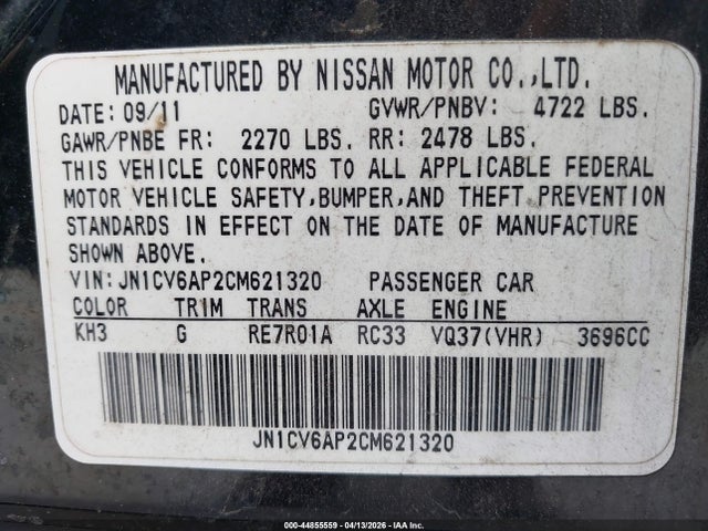 Aukcja sprzedaży 2012 Infiniti G37 Limited Edition, vin: JN1CV6AP2CM621320, numer aukcji: 44855559