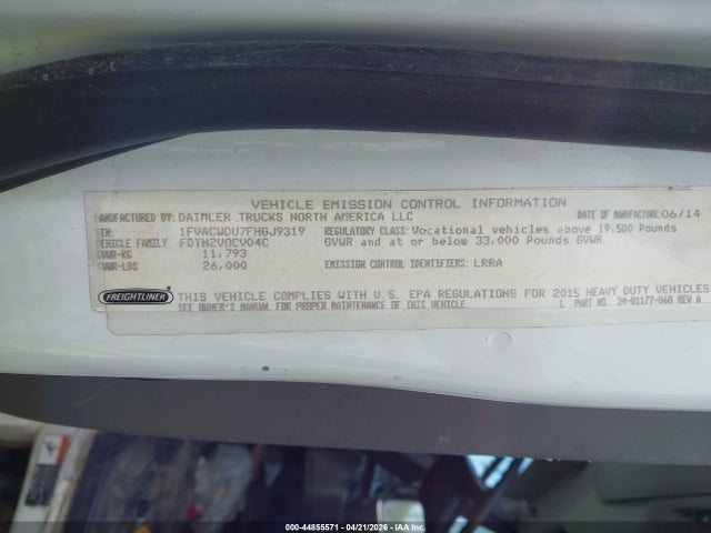 2015 Freightliner M2 106 Medium Duty მანქანა იყიდება აუქციონზე, vin: 1FVACWDU7FHGJ9319, აუქციონის ნომერი: 44855571