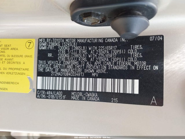 44855578 :رقم المزاد ، 2T2HA31U84C034813 vin ، 2004 Lexus Rx 330 مزاد بيع
