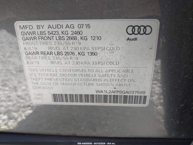 WA1L2AFP6GA037599 Audi Q5 2.0t Premium