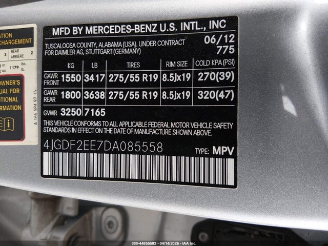 44855582 :رقم المزاد ، 4JGDF2EE7DA085558 vin ، 2013 Mercedes-benz Gl 350 Bluetec 4matic مزاد بيع