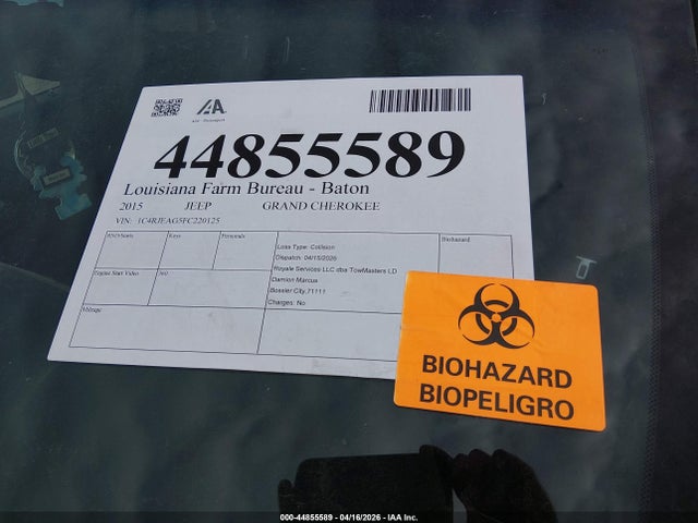 Aukcja sprzedaży 2015 Jeep Grand Cherokee Laredo, vin: 1C4RJEAG5FC220125, numer aukcji: 44855589