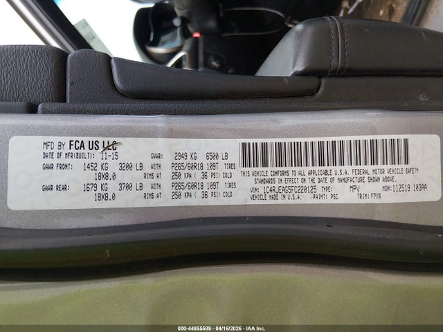 Aukcja sprzedaży 2015 Jeep Grand Cherokee Laredo, vin: 1C4RJEAG5FC220125, numer aukcji: 44855589
