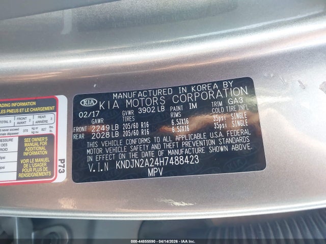 Aukcja sprzedaży 2017 Kia Soul, vin: KNDJN2A24H7488423, numer aukcji: 44855590