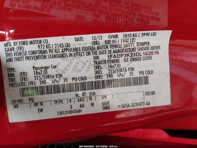 Продажа на аукционе авто 2013 Ford Focus Se, vin: 1FADP3K23DL162616, номер лота: 44855592