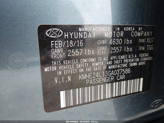 Aukcja sprzedaży 2016 Hyundai Sonata Hybrid Se, vin: KMHE24L13GA037586, numer aukcji: 44855608