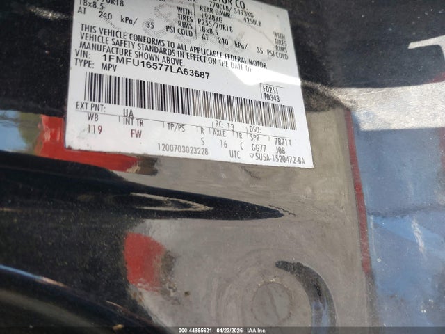 44855621 :رقم المزاد ، 1FMFU16577LA63687 vin ، 2007 Ford Expedition Xlt مزاد بيع
