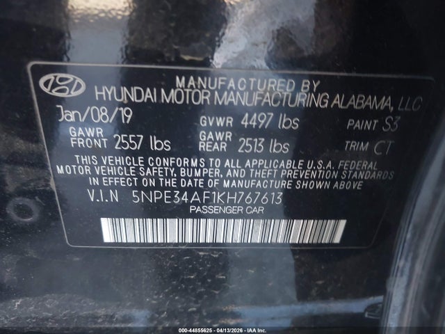 5NPE34AF1KH767613 Hyundai SONATA SEL