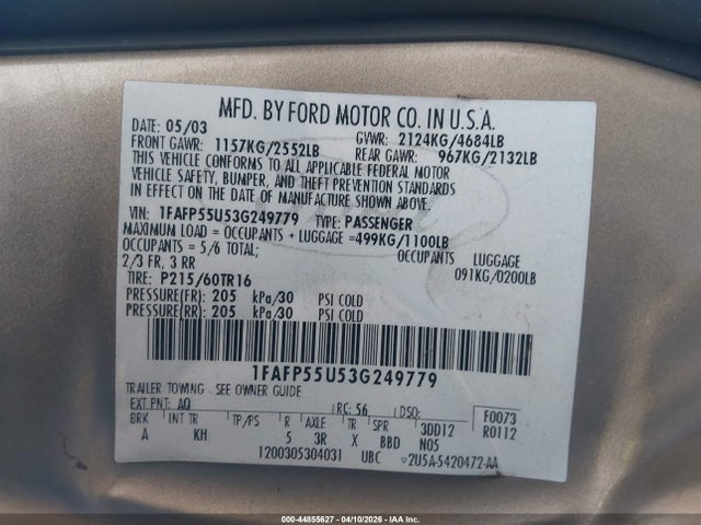 2003 FORD TAURUS 1FAFP55U53G249779 Photo 8