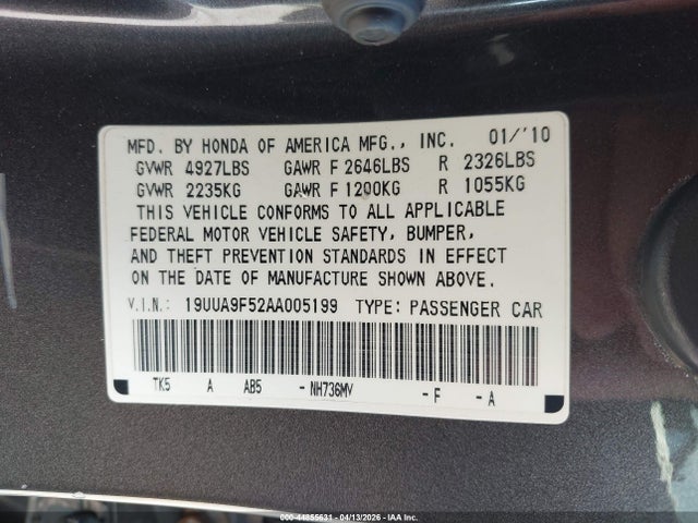 Продаж на аукціоні авто 2010 Acura Tl 3.7, vin: 19UUA9F52AA005199, номер лоту: 44855631