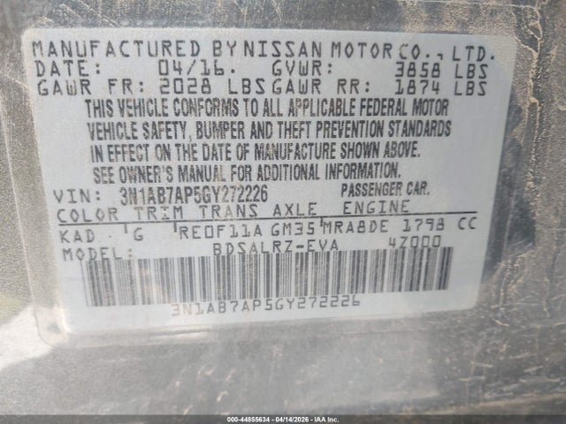 3N1AB7AP5GY272226 Nissan SENTRA SR