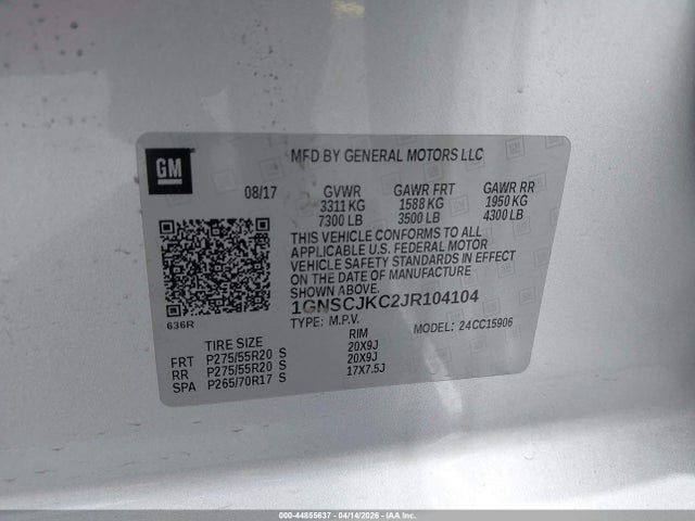 Aukcja sprzedaży 2018 Chevrolet Suburban Premier, vin: 1GNSCJKC2JR104104, numer aukcji: 44855637