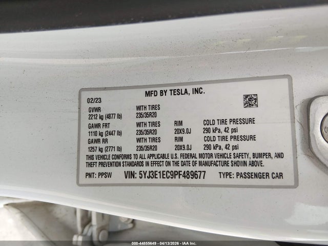 Продаж на аукціоні авто 2023 Tesla Model 3 Performance Dual Motor All-wheel Drive, vin: 5YJ3E1EC9PF489677, номер лоту: 44855649