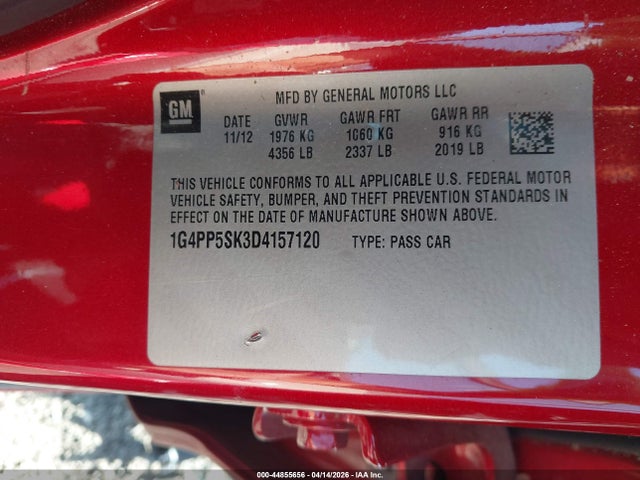 44855656 :رقم المزاد ، 1G4PP5SK3D4157120 vin ، 2013 Buick Verano مزاد بيع