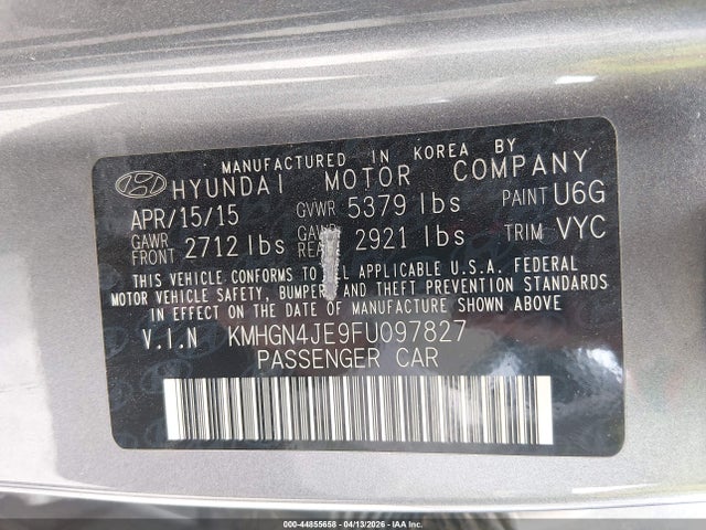 KMHGN4JE9FU097827 Hyundai Genesis 3.8