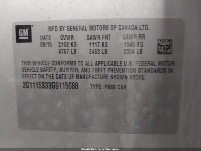Aukcja sprzedaży 2016 Chevrolet Impala 2lt, vin: 2G1115S33G9115688, numer aukcji: 44855662
