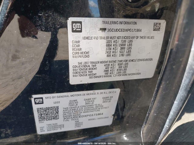 3GCUDCEDXPG171864 Chevrolet Silverado 1500 4wd Short Bed Custom Trail Boss
