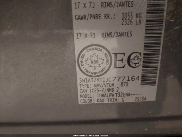 Продаж на аукціоні авто 2018 Nissan Rogue S/sl/sv, vin: 5N1AT2MT1JC777164, номер лоту: 44855682