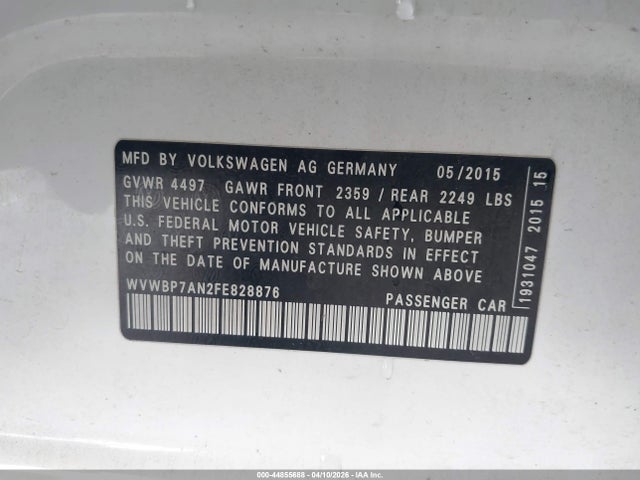 2015 VOLKSWAGEN CC WVWBP7AN2FE828876 Photo 8
