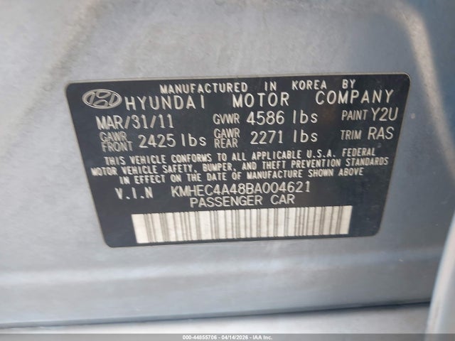 Aukcja sprzedaży 2011 Hyundai Sonata Hybrid, vin: KMHEC4A48BA004621, numer aukcji: 44855706