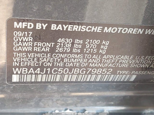 Продаж на аукціоні авто 2018 Bmw 430i Gran Coupe, vin: WBA4J1C50JBG79852, номер лоту: 44855716