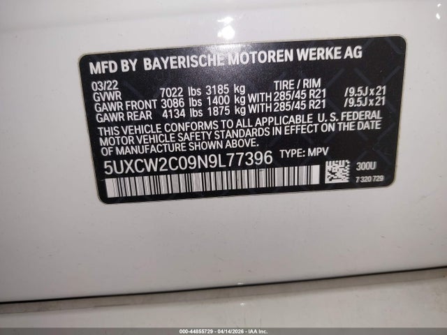 Aukcja sprzedaży 2022 Bmw X7 Xdrive40i, vin: 5UXCW2C09N9L77396, numer aukcji: 44855729