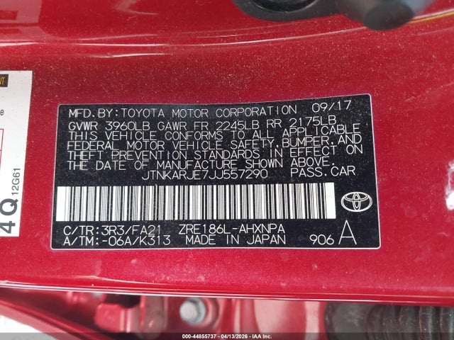 44855737 :رقم المزاد ، JTNKARJE7JJ557290 vin ، 2018 Toyota Corolla Im مزاد بيع