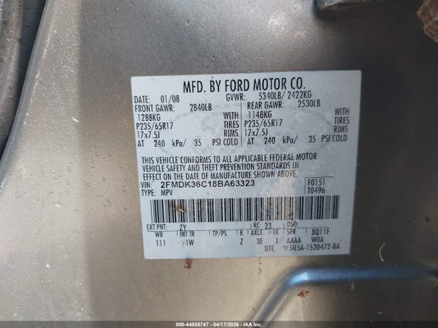 2008 Ford Edge Se მანქანა იყიდება აუქციონზე, vin: 2FMDK36C18BA63323, აუქციონის ნომერი: 44855747