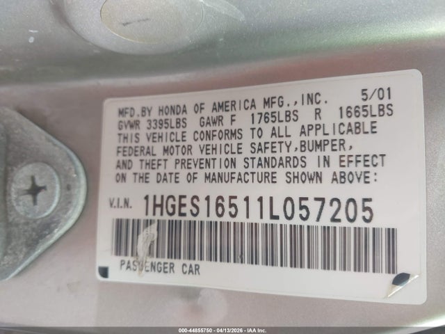 2001 HONDA CIVIC 1HGES16511L057205 Photo 8