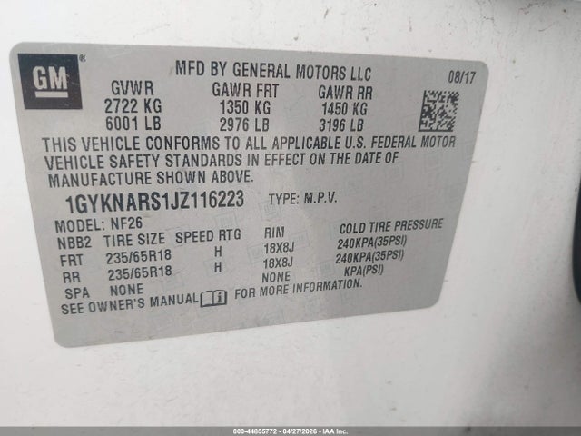 1GYKNARS1JZ116223 Cadillac Xt5 Standard