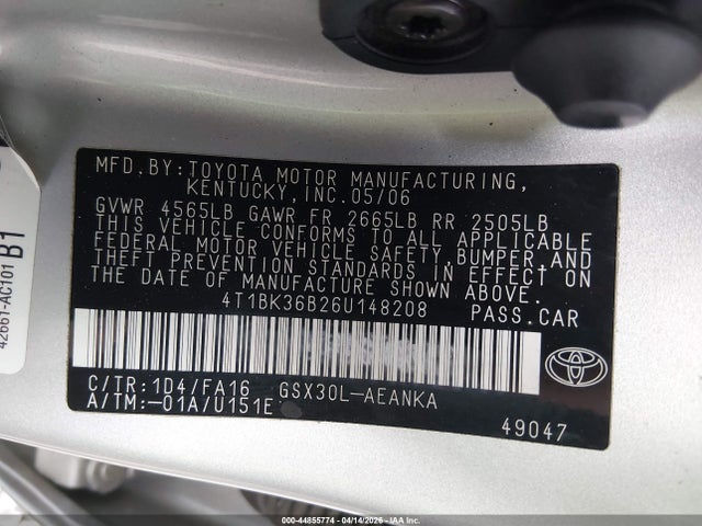 Aukcja sprzedaży 2006 Toyota Avalon Xl, vin: 4T1BK36B26U148208, numer aukcji: 44855774
