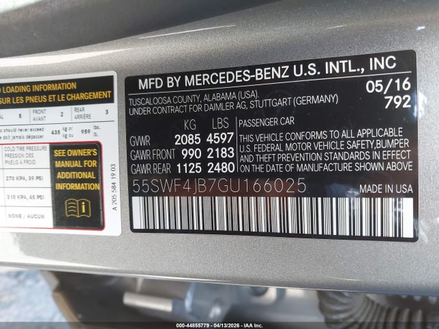 Aukcja sprzedaży 2016 Mercedes-benz C 300 Sport, vin: 55SWF4JB7GU166025, numer aukcji: 44855779