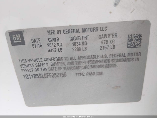 44855792 :رقم المزاد ، 1G11B5SL0FF352156 vin ، 2015 Chevrolet Malibu Ls مزاد بيع