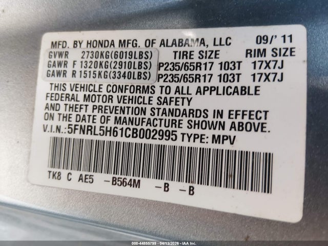 2012 HONDA ODYSSEY 5FNRL5H61CB002995 Photo 8