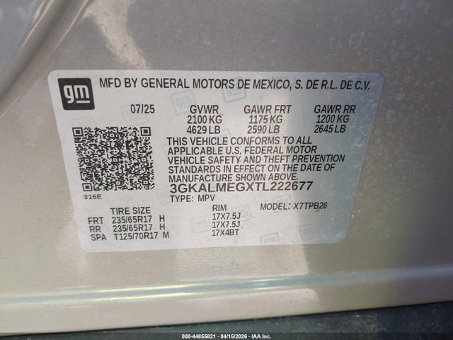 44855821 :رقم المزاد ، 3GKALMEGXTL222677 vin ، 2026 Gmc Terrain Fwd Elevation مزاد بيع