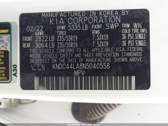 Продаж на аукціоні авто 2022 Kia Ev6 Gt-line, vin: KNDC44LA8N5040558, номер лоту: 44855825