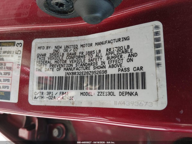 Продажа на аукционе авто 2008 Toyota Corolla Le, vin: 1NXBR32E28Z952698, номер лота: 44855827